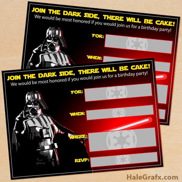 Printable Star Wars Darth Vader Birthday Party Invitation by Halegrafx