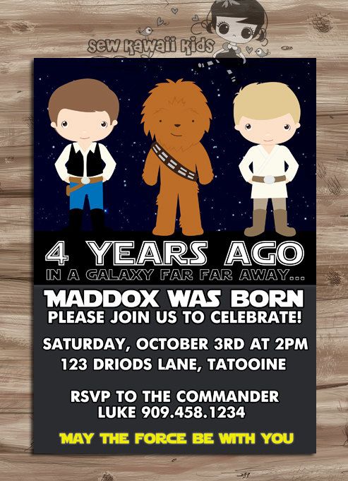 Star Wars downloadable birthday party invitations by Kawaii Kids Designs