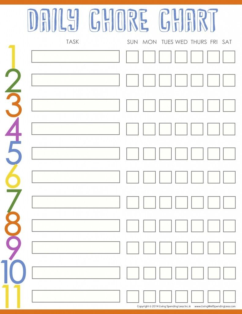 Free blank printable chore chart for older kids from Living Well Spending Less