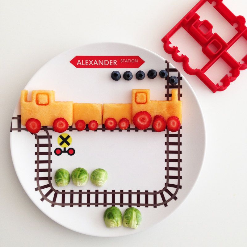 Personalized plates for kids from Dylbug: How cute is that fruit train? | Dishes to make mealtime fun at CoolMomEats.com