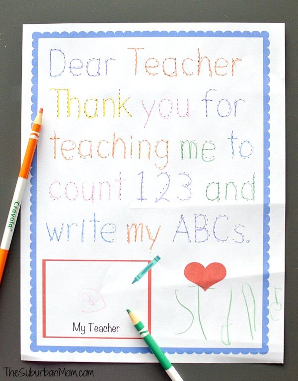 Teacher appreciation printables: The Suburban Mom traceable note