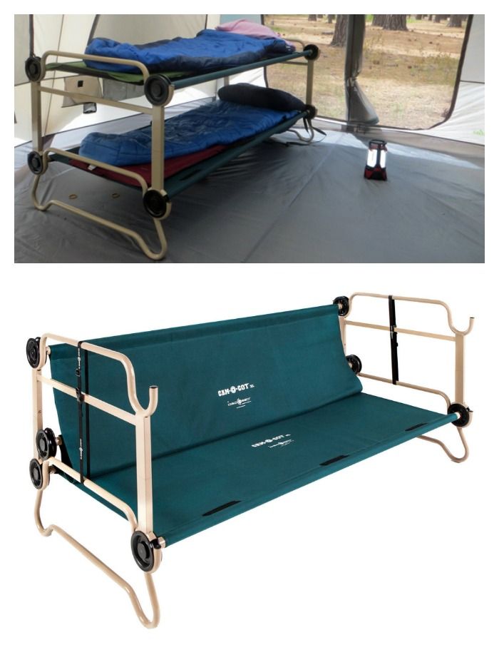 Tips for camping with kids: You get a better night sleep if you're off the ground, as with this Cam-o-Cot bunk bed & couch. Brilliant and great space-saver!