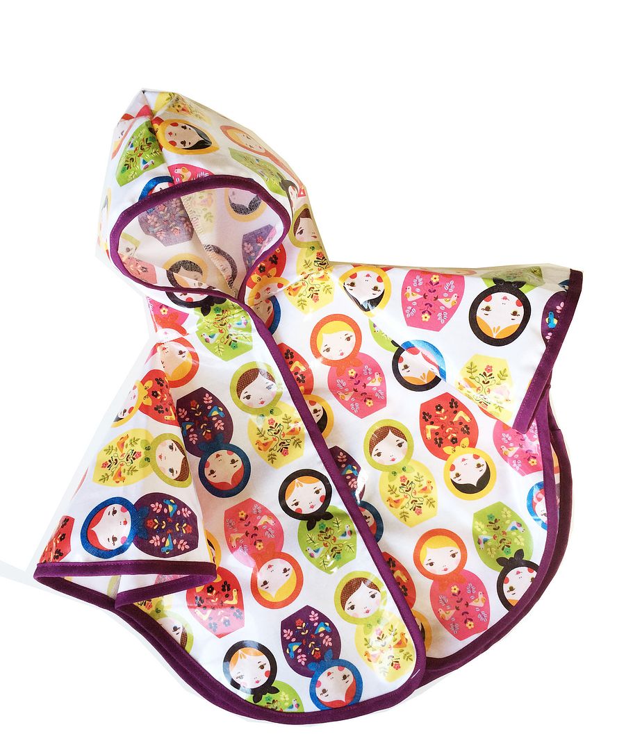 Satsuma Designs baby rain ponchos in the Russian nesting dolls pattern