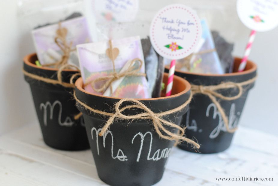 DIY teacher gifts: How gorgeous are these painted chalkboard planters from Katarina's Paperie?