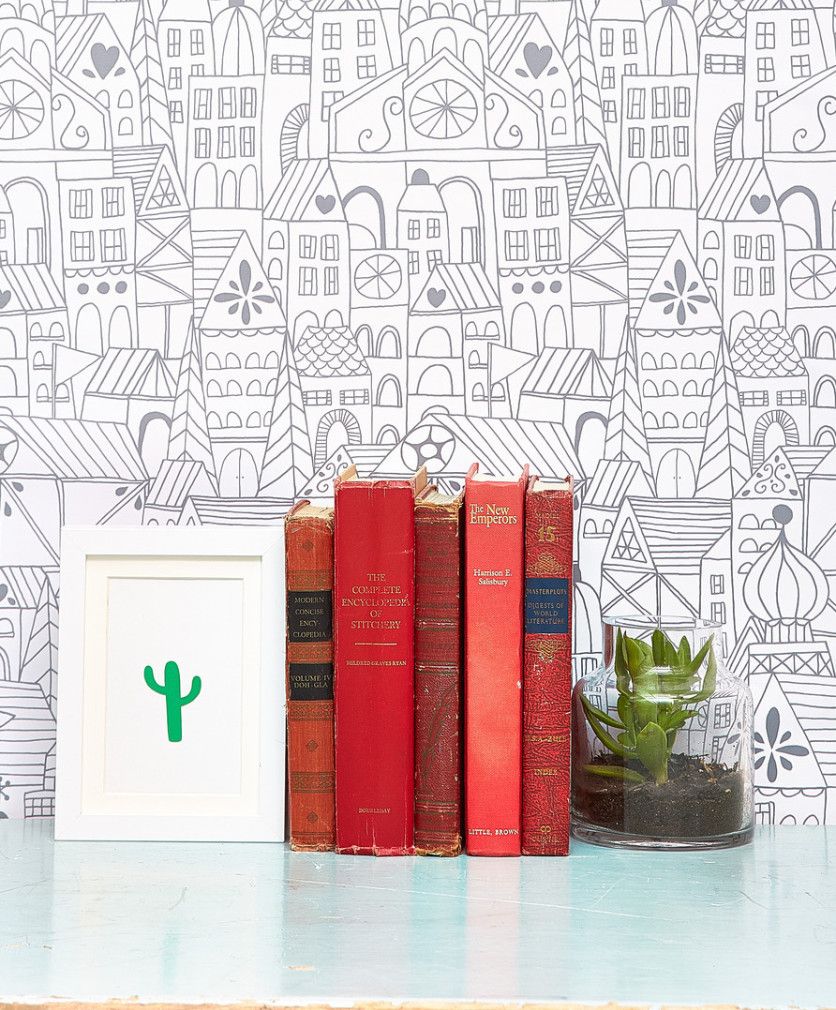 Let your kids color this Little Village wallpaper by Lisa Congdon for Chasing Paper. They'll think you're so much fun.