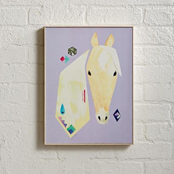 Affordable gifts for kids who love horses: a modern Palomino horse print from Land of Nod