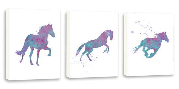 Affordable gifts for kids who love horses: three customizable horse prints for your wall from The Wildlands