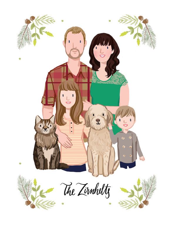 Custom illustrated family portraits by Kathryn Selbert on Etsy.