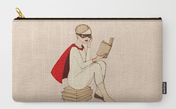 Superhero reader pencil pouch by Irena Sophia at Society 6.