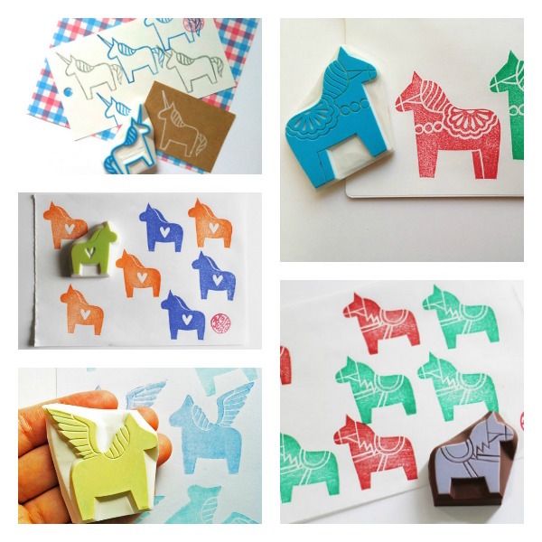 Affordable gifts for kids who love horses: handmade stamps from Talk to the Sun