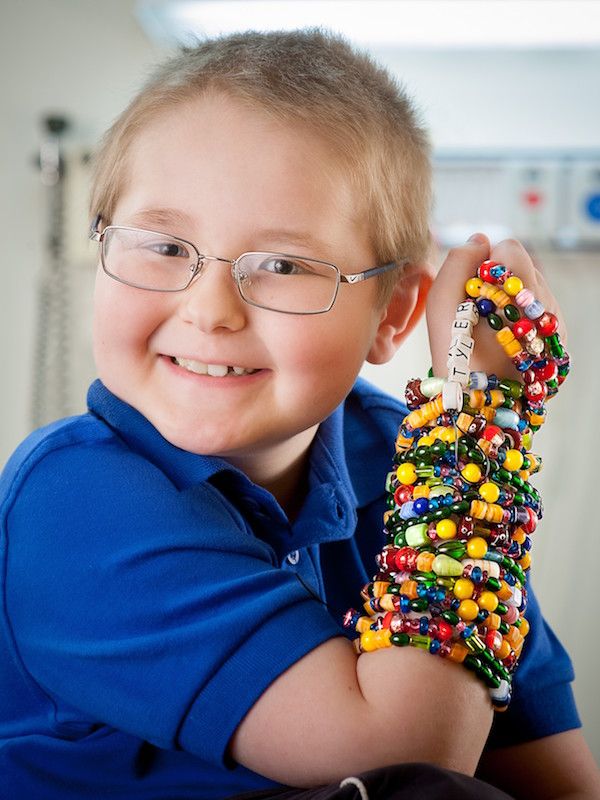 Kids get a bead for every treatment and procedure at St. Jude, and we think Tyler is a superstar to still be smiling.