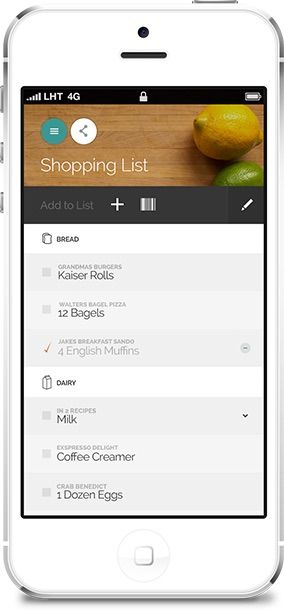 Free Yummly recipe app allows you to save recipes to a shopping list
