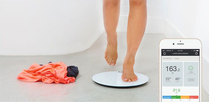 The sleek Qardio Base smart scale records your weight, BMI, and more to the app via Bluetooth.