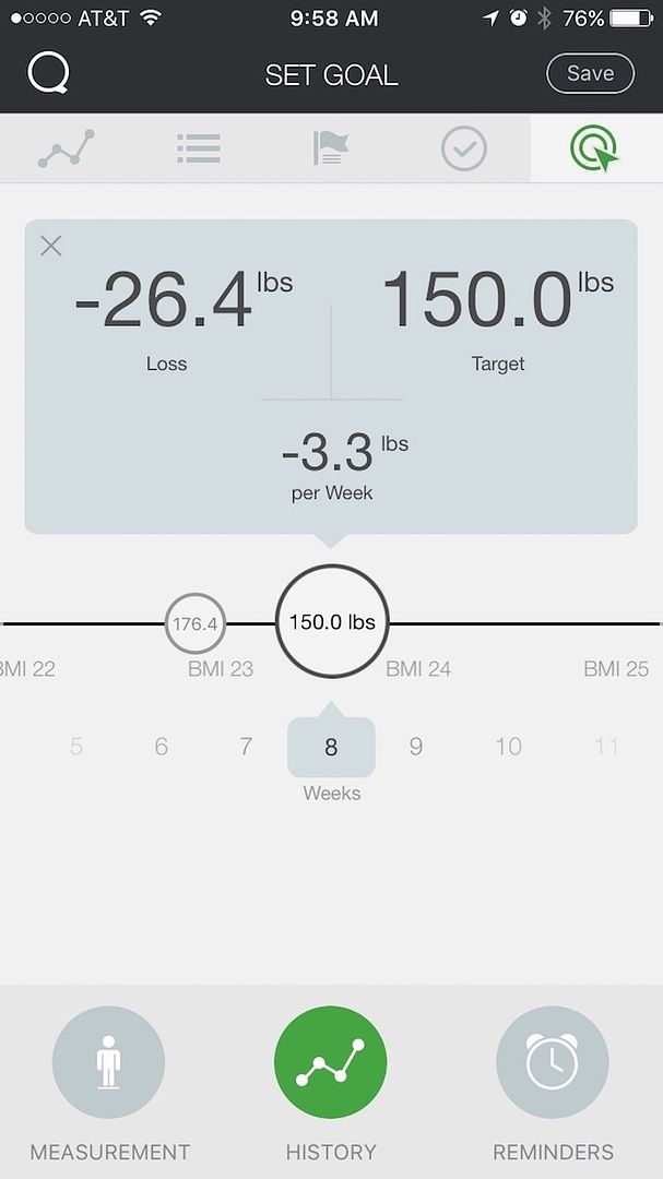 Track your weight loss and gain, and your fitness goals, in the Qardio Base smart scale app.
