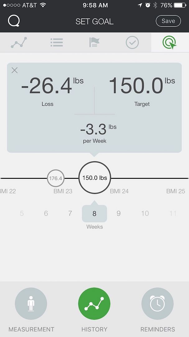 Track your weight loss and gain, and your fitness goals, in the Qardio Base smart scale app.