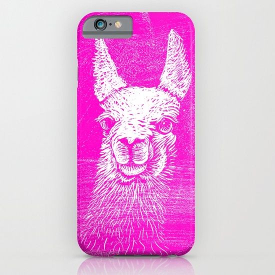 Neon pink llama iPhone case on Society6
