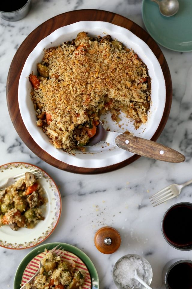 Cool Mom Eats weekly meal plan: Roasted Vegetable Winter Crumble topped with crushed Panko and Ritz crackers, a perfect #MeatlessMonday meal at Joy the Baker