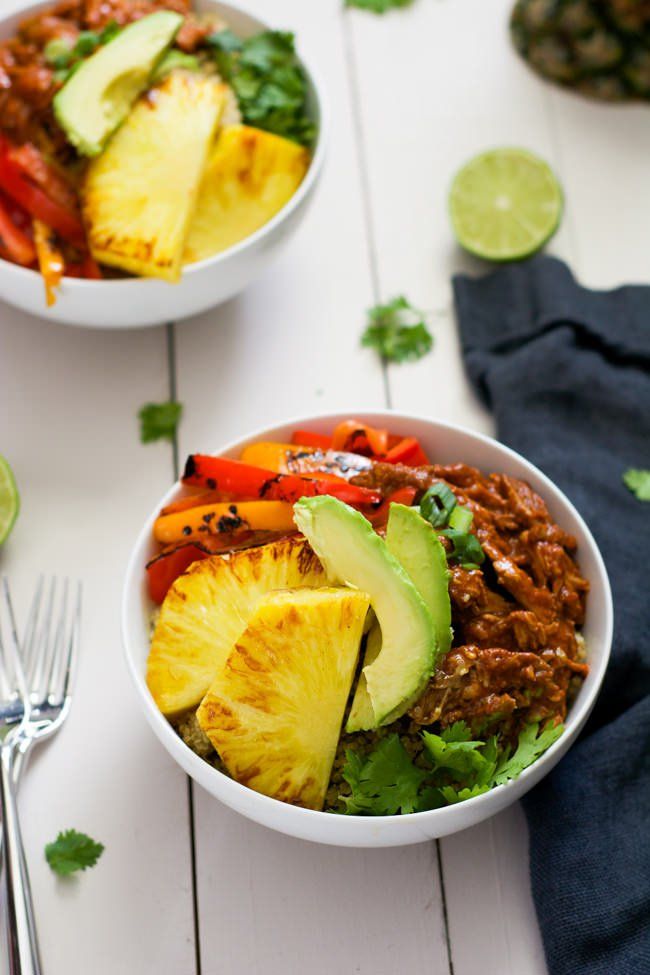 Cool Mom Eats weekly meal plan: Slow Cooker Hawaiian Pork Burrito Bowls at With Salt and Wit
