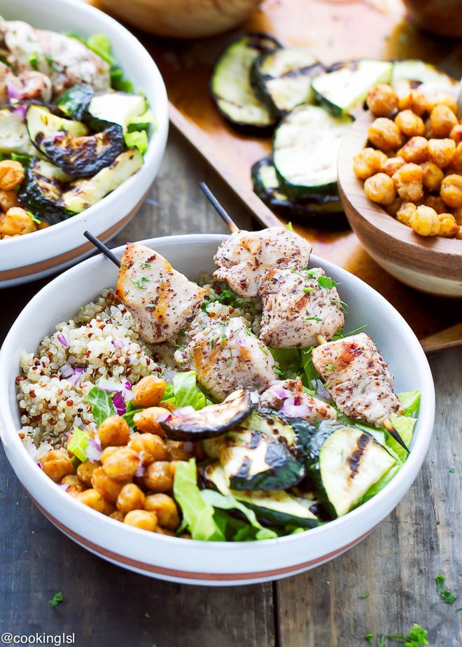 Cool Mom Eats weekly meal plan: Sumac Chicken Skewers Quinoa Bowls at CookingLSL