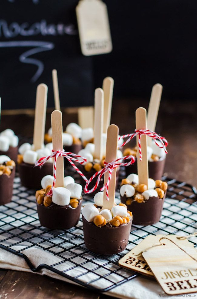 Best food gift ideas for the holidays | Salted Caramel Hot Chocolate on a stick at A Cookie Named Desire