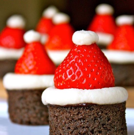 Last minute treats for Santa, like these Santa Hat Brownies, can be made with homemade or store-bought brownies. | Daisy’s World