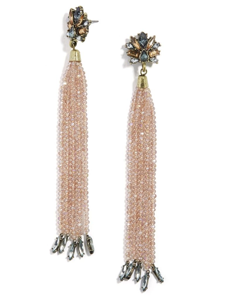 Statement jewelry under $50: Elizabella Tassel Dangler earrings from Bauble Bar are beaded beauties.