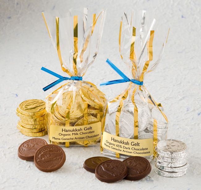 Gourmet gelt: Hanukkah Gelt from Mama Ganache. Organic, artisanal chocolate -- yum!