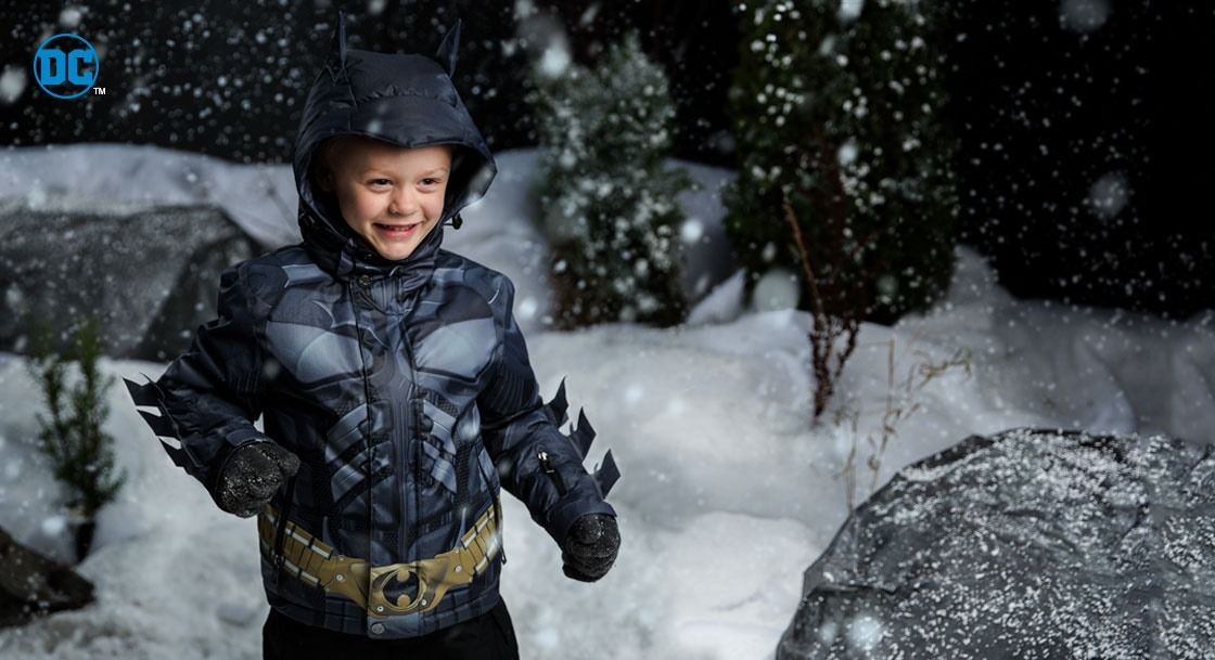 Fight evil (and frostbite) with these cool superhero snowsuits.