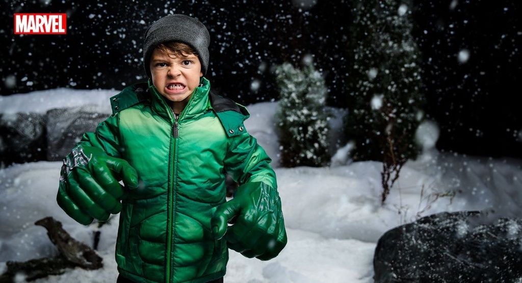 Get ready to battle the storm in this Incredible Hulk puffer jacket from Funwear.com.