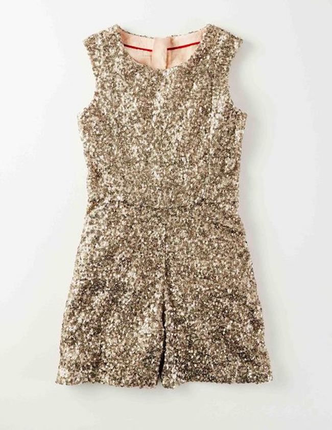 Best sparkly dresses for the holidays: Go with this cute sequined romper at Boden as a dress alternative.