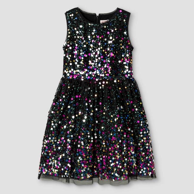 Best sparkly dresses for the holidays: This black multi colored dress by Cat & Jack for Target looks super festive.