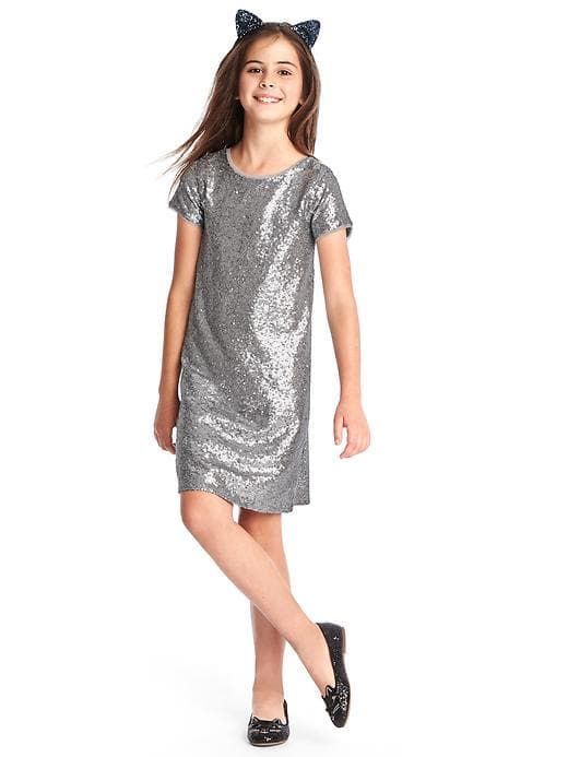 Best sparkly dresses for the holidays: This simple silver shift at Gap is fun for any holiday party.