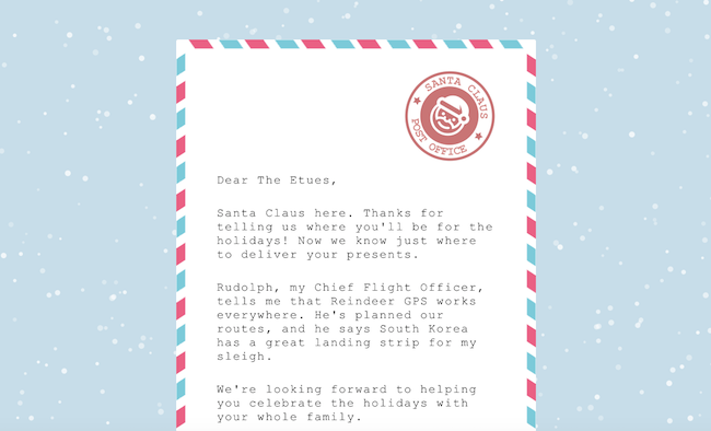 Best Santa apps | The ReRoute app sends mail to Santa, letting him know you won't be home for Christmas.
