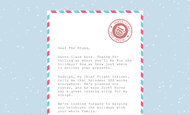 Best Santa apps | The ReRoute app sends mail to Santa, letting him know you won't be home for Christmas.