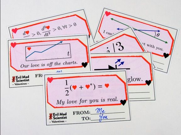 Evil Mad Scientist's math-themed Valentine's Day printable cards