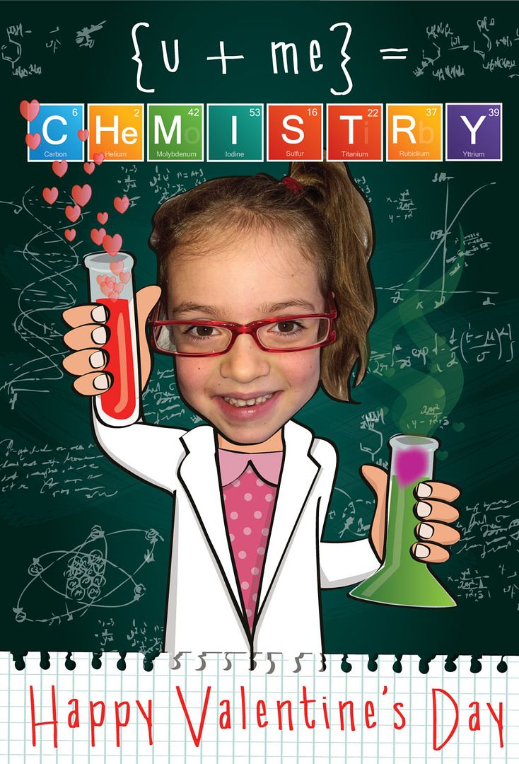Personalized scientist printable Valentine's Day cards from Sandy Ford Design