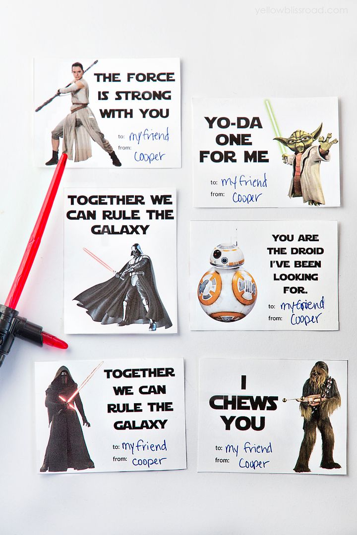 Free printable Star Wars Valentine's Day cards from Yellow Bliss Road
