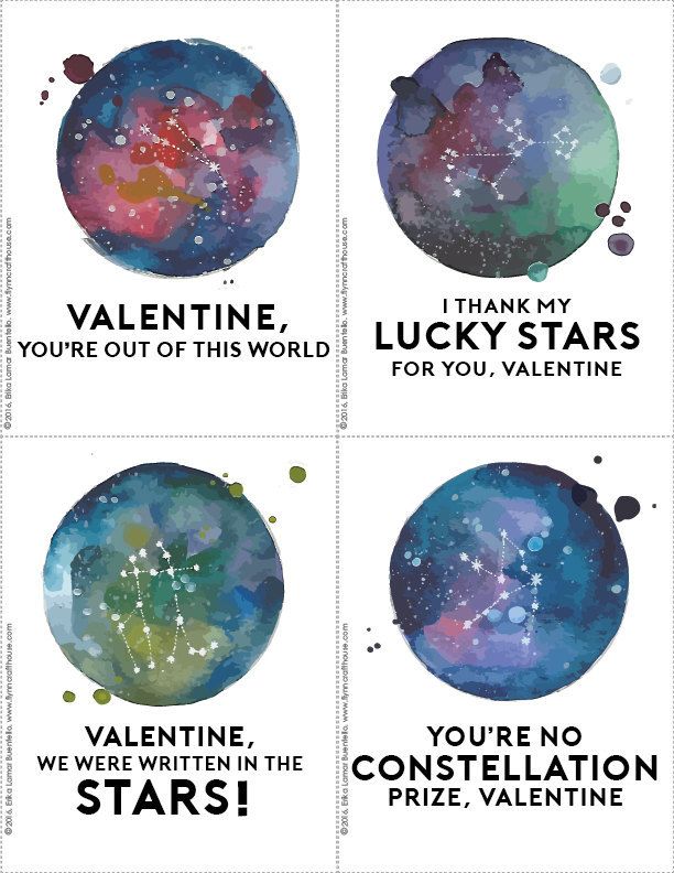 Flynn Craft House's astronomy Valentine's Day cards on Etsy