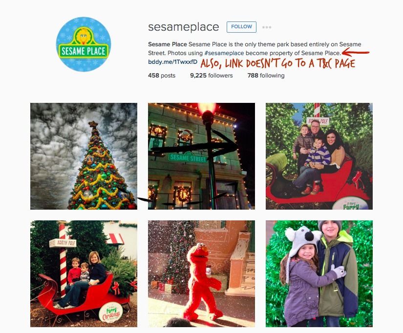 Be aware: Sesame Place Instagram feed states that if you use their name as a hashtag, they own your photo