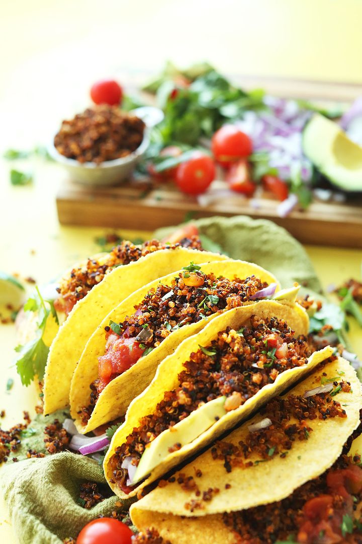 Quinoa Taco Meat: The perfect way to make a vegetarian and gluten-free taco, old-school style, just like the kids love! | Minimalist Baker