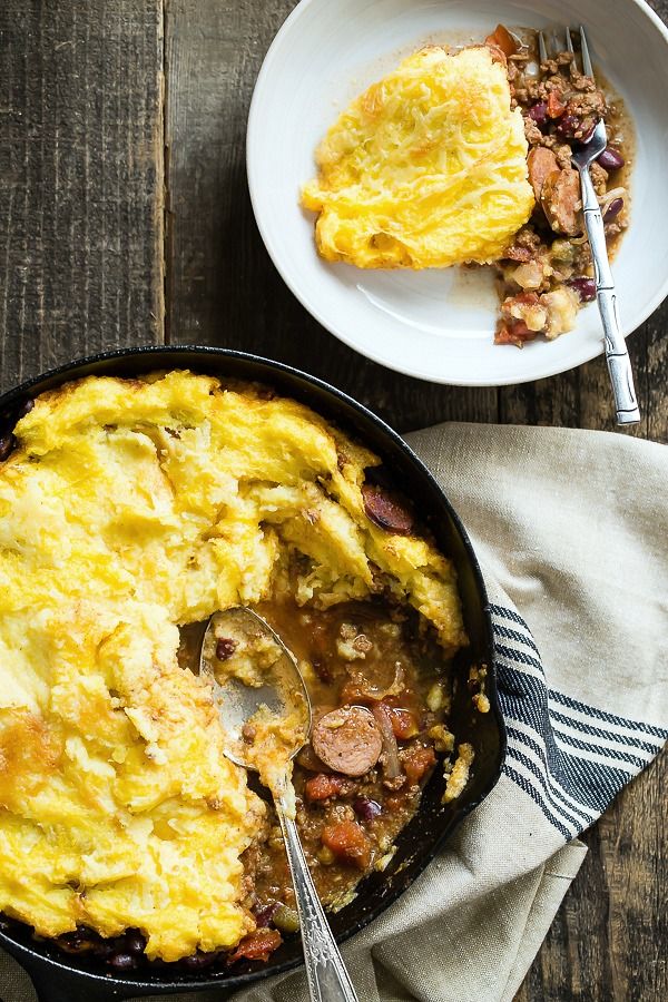 Beef and Andouille Sausage Tamale Pie: A genius skillet meal for the whole family | Foodness Gracious