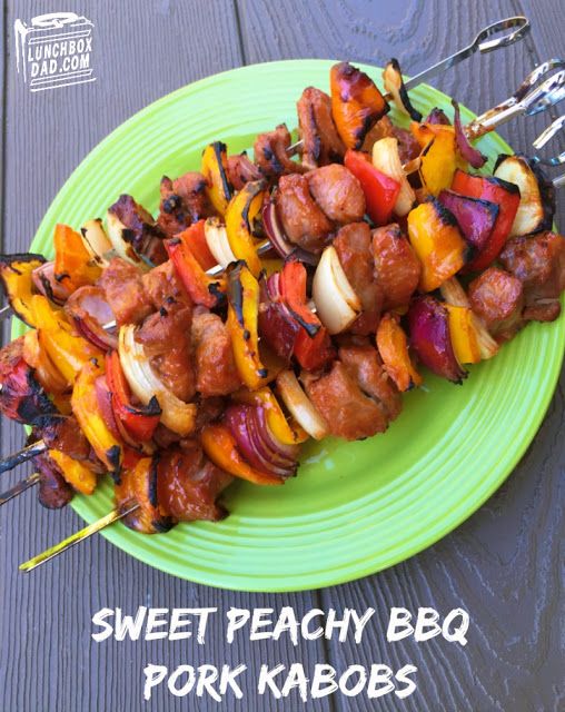 An easy grilling recipe for a casual get together on Father's Day or any time this summer: Sweet Peachy BBQ Pork Kabobs | Lunchbox Dad