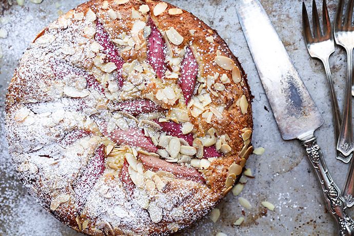 Learn how to pick rhubarb and reap the rewards when you bake this delectable Rhubarb Almond Cake. | Floating Kitchen