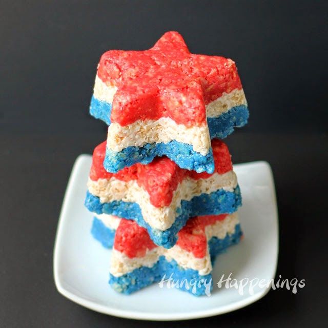 4th of July recipes | Red, White and Blue Rice Krispie treats at Hungry Happenings