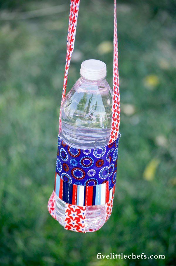 tips for keeping kids hydrated this summer: let them make these cute DIY duct tape water bottle holders at Five Little Chefs