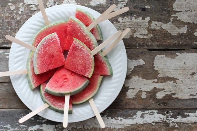 Put 'em on a stick and freeze watermelon slices for instant watermelon popsicles that are fun and refreshing | Nutrition Stripped
