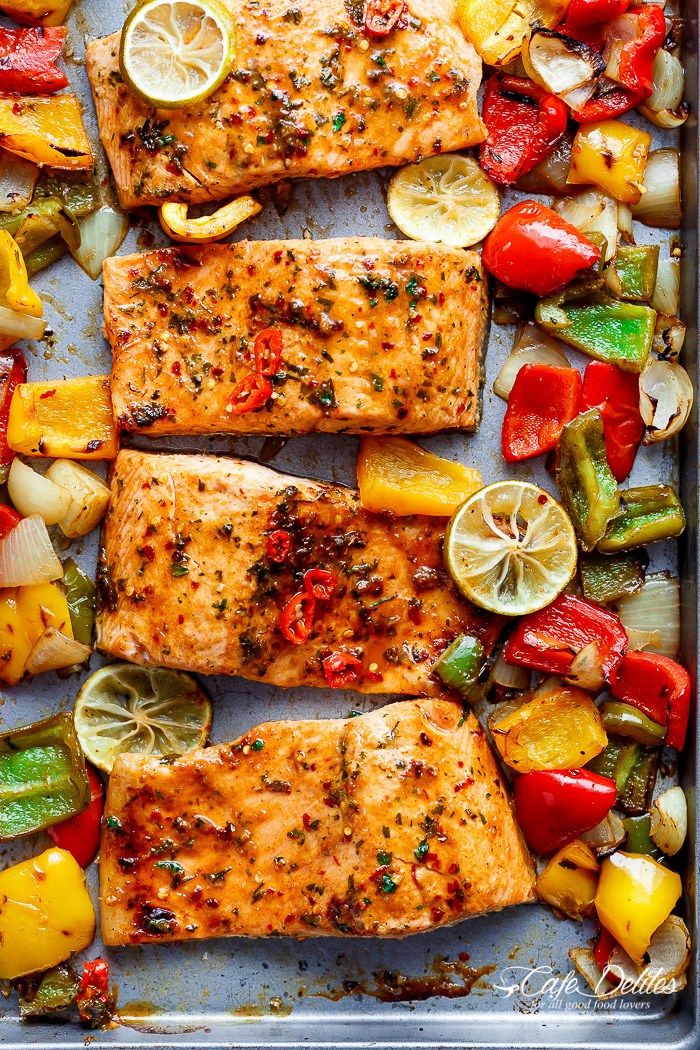 This week on the Cool Mom Eats meal plan, a summer sheet pan meal for the win! Sheet Pan Chili Lime Salmon at Cafe Delites