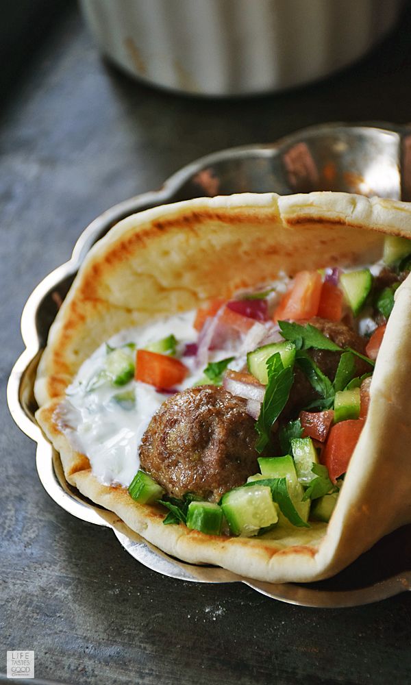 On this week's Cool Mom Eats meal plan, gyros made simple and fast: Mediterranean Gyros Meatball Sandwiches at Our Life Tastes So Good