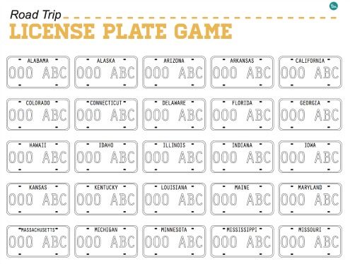 26 car games + activities: Printable license plate game from Today's Mama