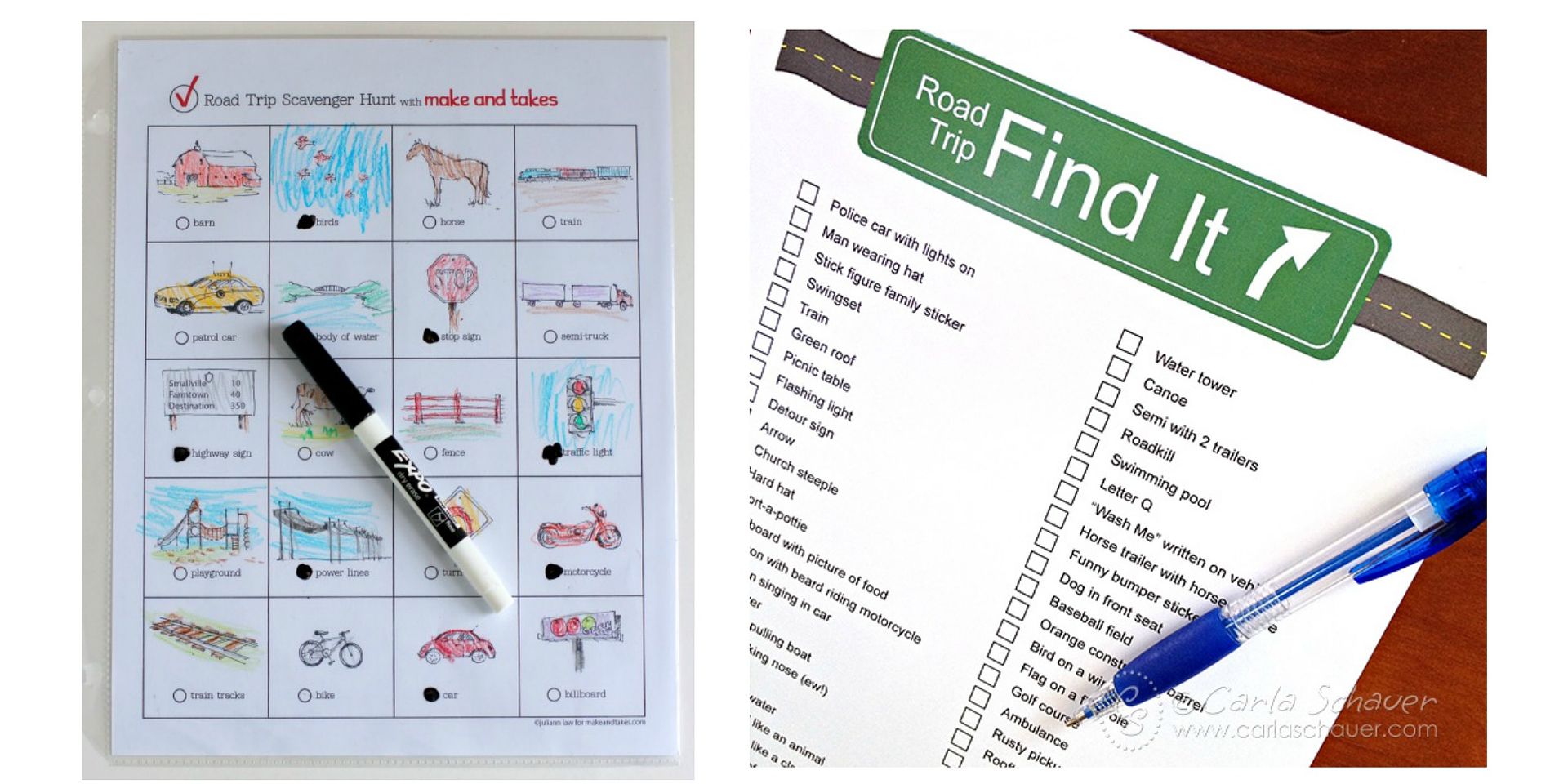 The best car games for kids:Free printable scavenger hunts from Make and Takes